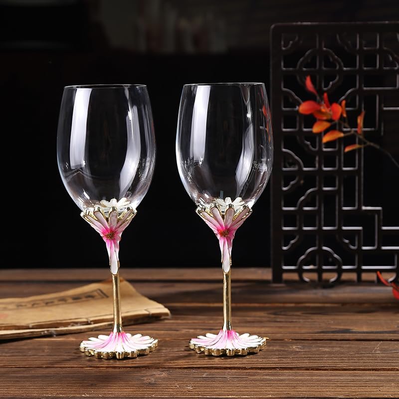 Simcat Handmade Painted Enamel Flower Glass Wine Glasses Transparent Refined Goblet, Stem For Cabernet, Gifts (pink single gift box,small flower) - Image 5