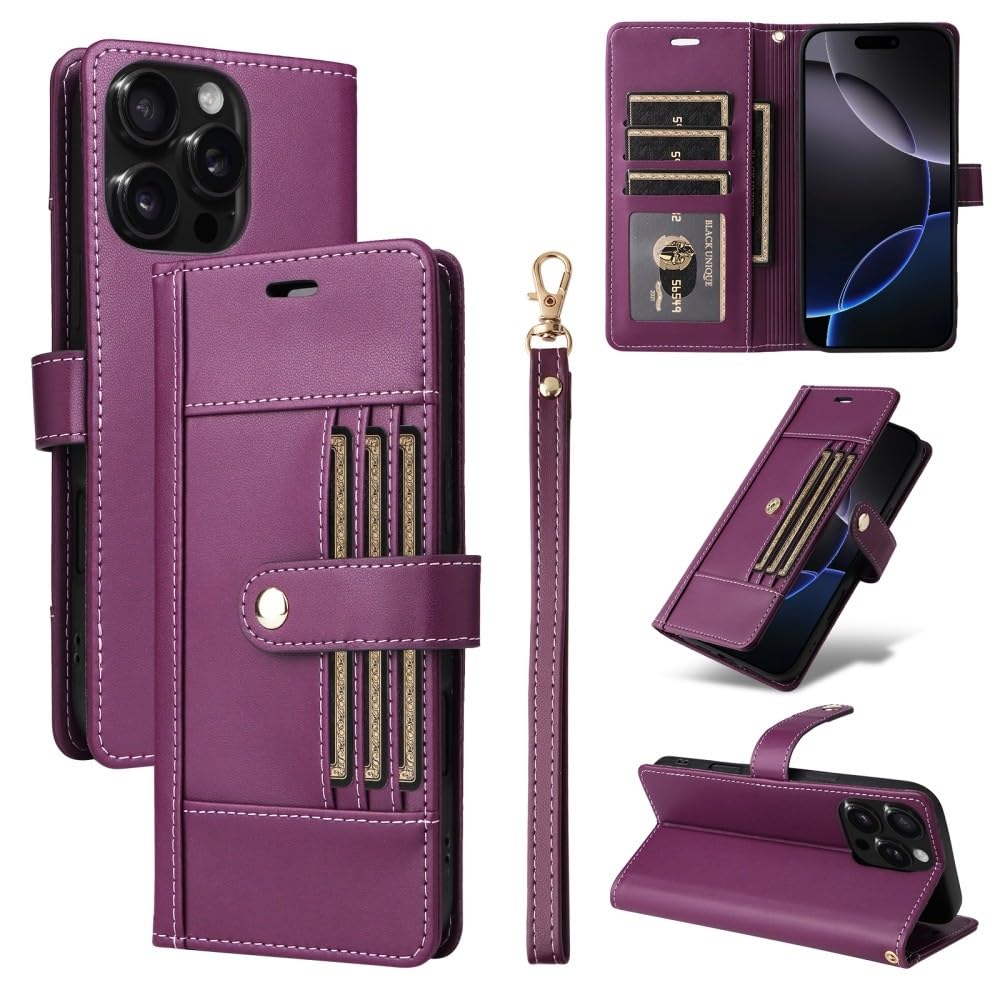 Étui en cuir de qualité supérieure violet pour iPhone 12 Pro Max - 8