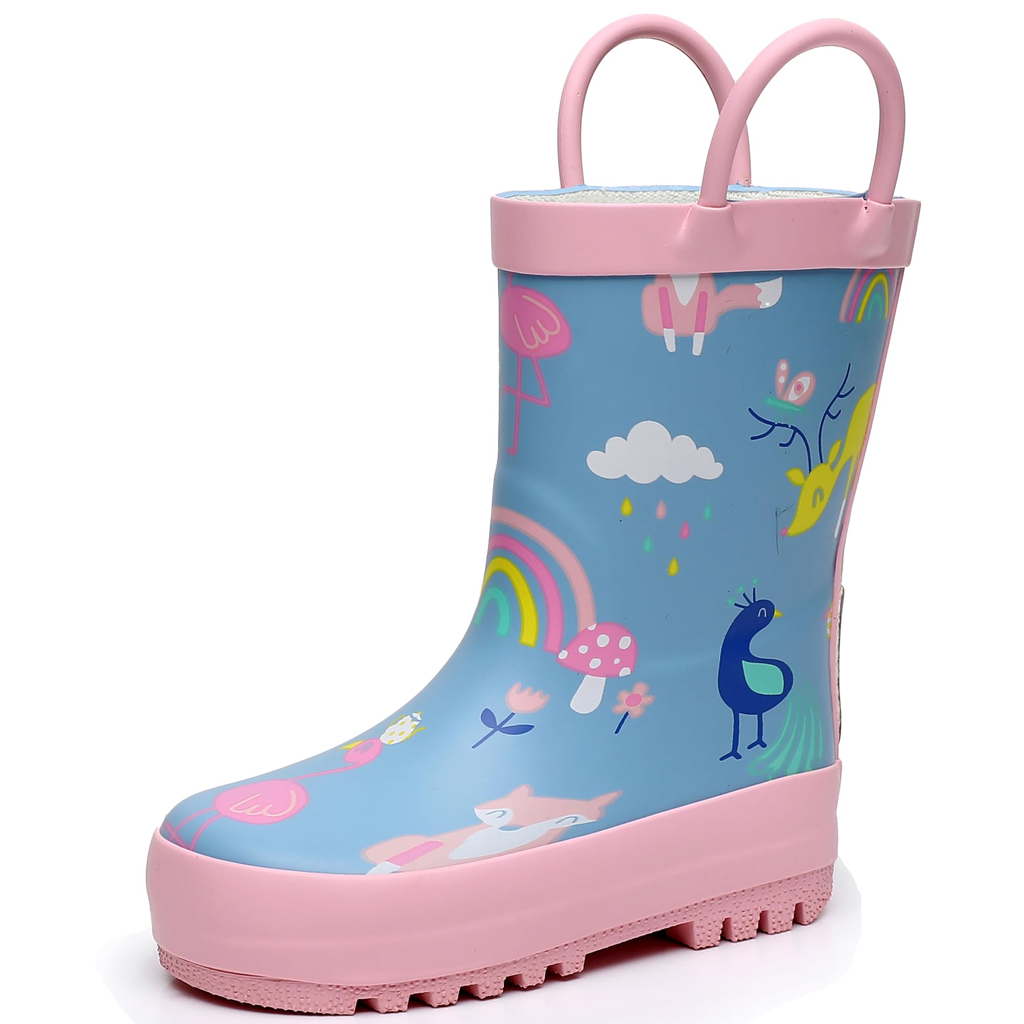 RAINANGEL Toddler Rain Boots with Easy-On Handles, Waterproof Kids Rain Boots for Girls &amp; Boys, Fun Printed &amp; Colors Unisex-Child Outdoor Boots