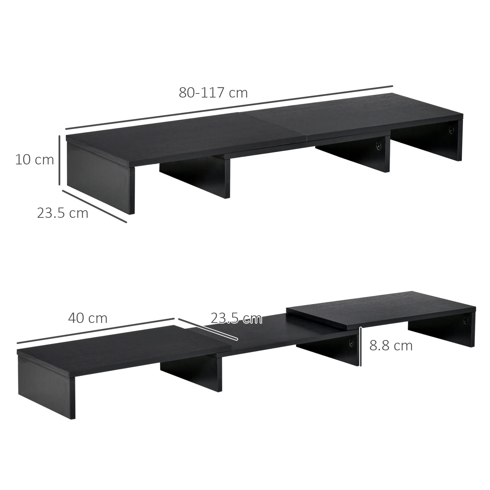 Vinsetto Soporte Elevador para Monitores de Madera Ajustable en Longitud y Ángulo para 2 Pantallas de Ordenador Portátil 80-117x23,5x10 cm Negro