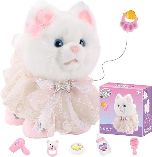 Miniatura 1 de Gato de juguete para niños, gato de control remoto controlado por voz y tacto con correa, juguete de gato que camina que puede caminar, maullido y