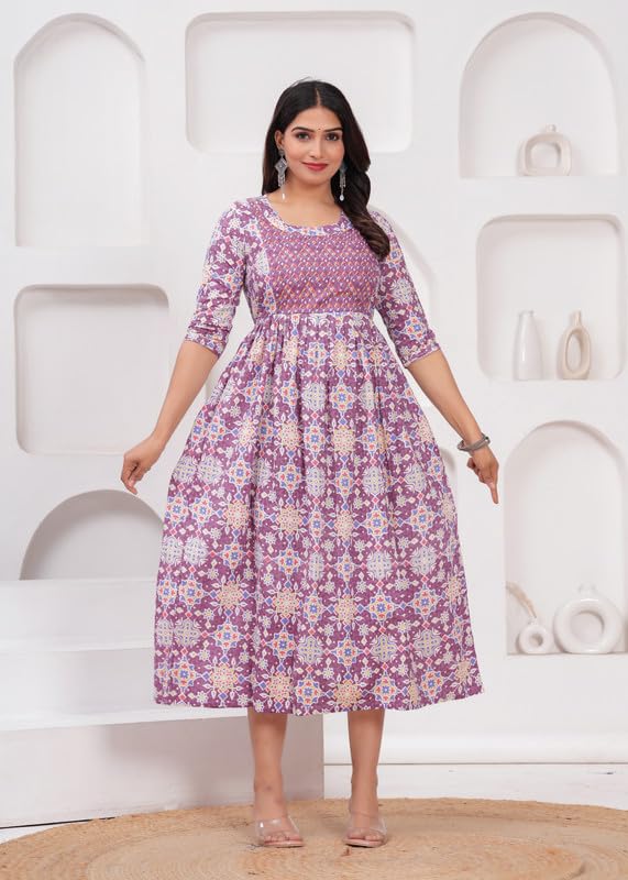 Image of JAIPURFAME Maternity Feeding Kurti with Zipper | Cotton Floral Printed Pregnancy & Nursing Dress | Comfortable & Stylish Maternity Wear for Women | Breastfeeding Kurta with Zipper | Soft & Elegant