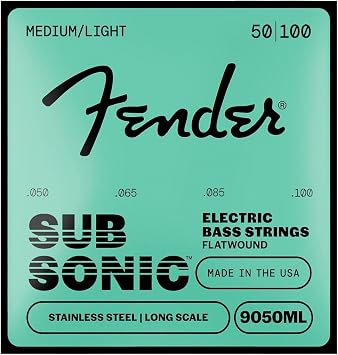 Fender 9050ML SubSonic Flatwound Bass Guitar Strings, Medium Light 50-100
