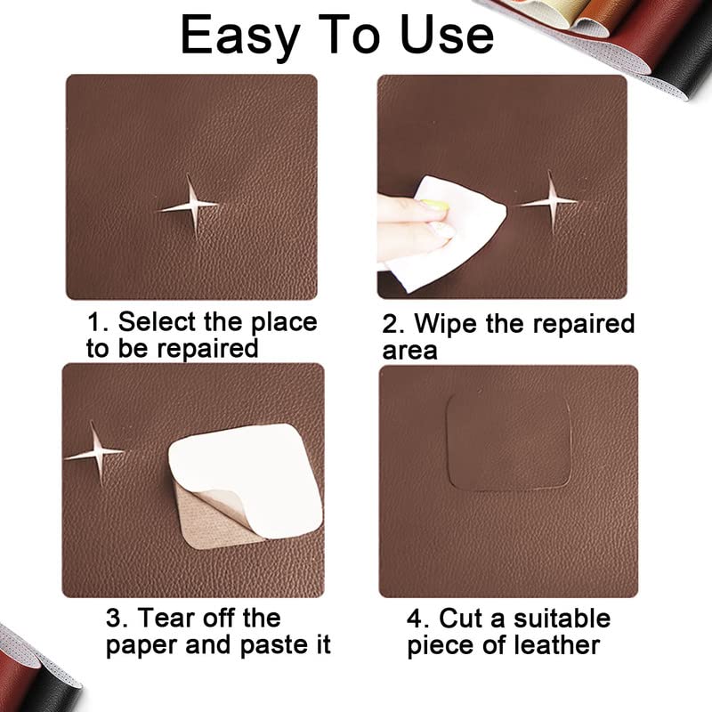 Miniatura 5 de Parche de reparación de cuero grande para muebles, kit de Tepair de cuero de 15.7 x 118 pulgadas, cinta de reparación de cuero autoadhesiva para