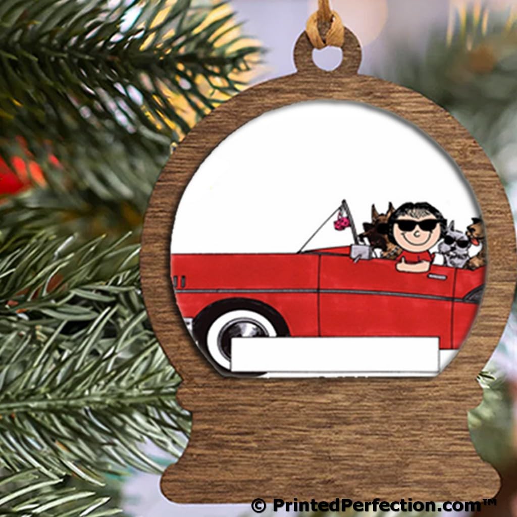 PrintedPerfection.com Personalized Car Lover - Female Wooden Snow Globe Shaped Christmas Ornament
