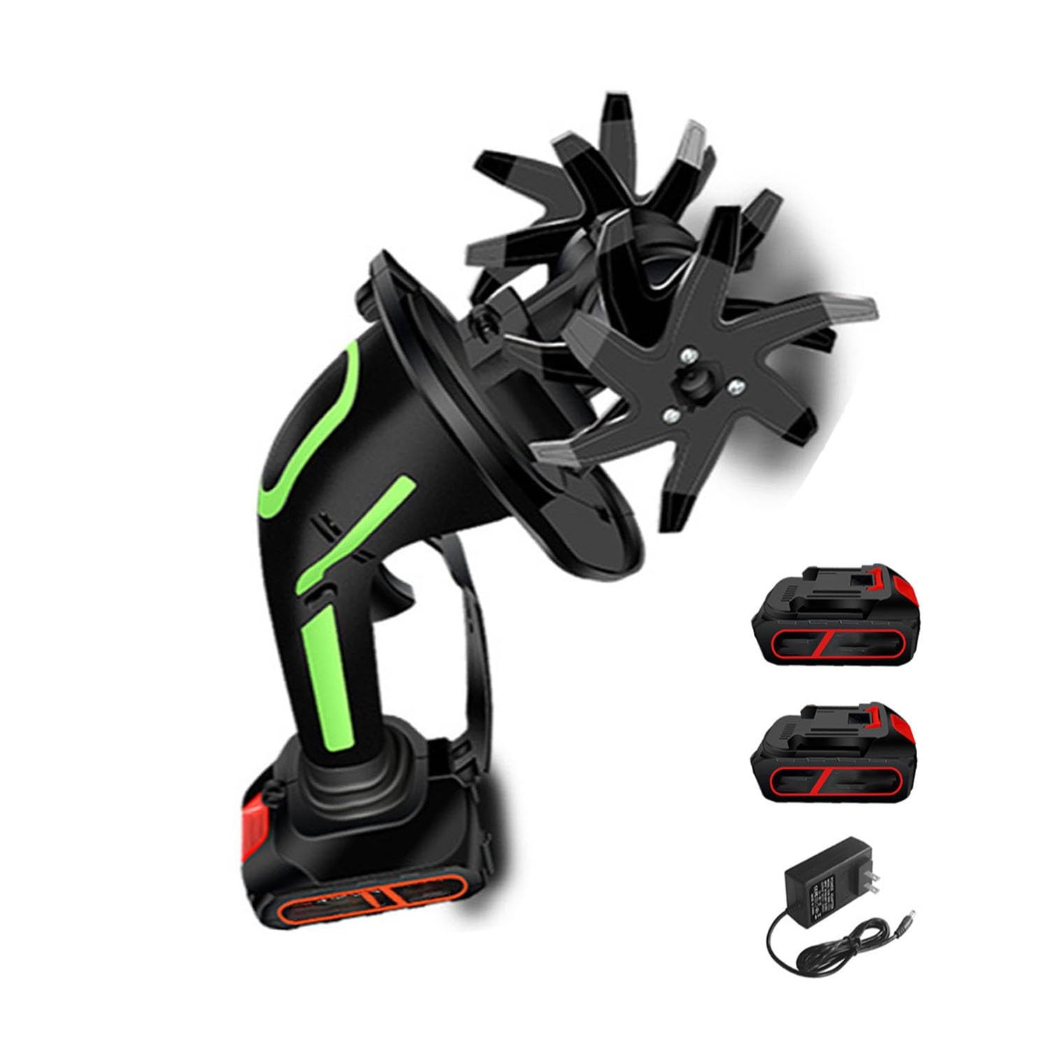 Motozappa a Batteria 24V con Asta 1,3 m Smontabile, 2 Batterie 1,5Ah Incluse, Zappatrice Leggera con 4 Denti in Acciaio, Lavorazione 10x10 cm, Ideale per Orto, Serre e Piccoli Giardini(A:No pole)