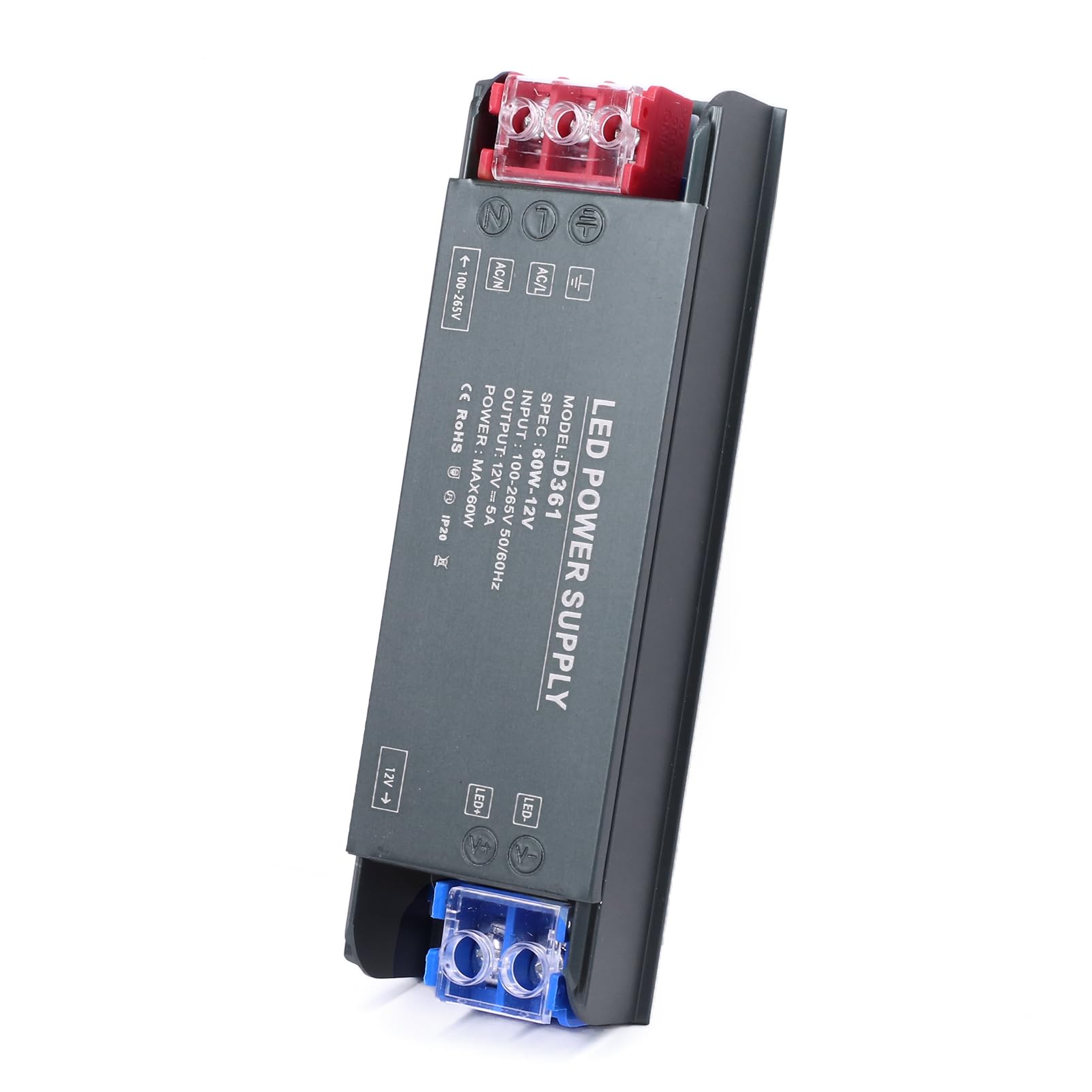 BRIMETI LED Driver 12V 60W LED Transformer AC 240V to DC 12 Volt 4A Ultra Slim Power Supply Constant Low Voltage Switching, Adapter for Strip Light Cabinet Lights