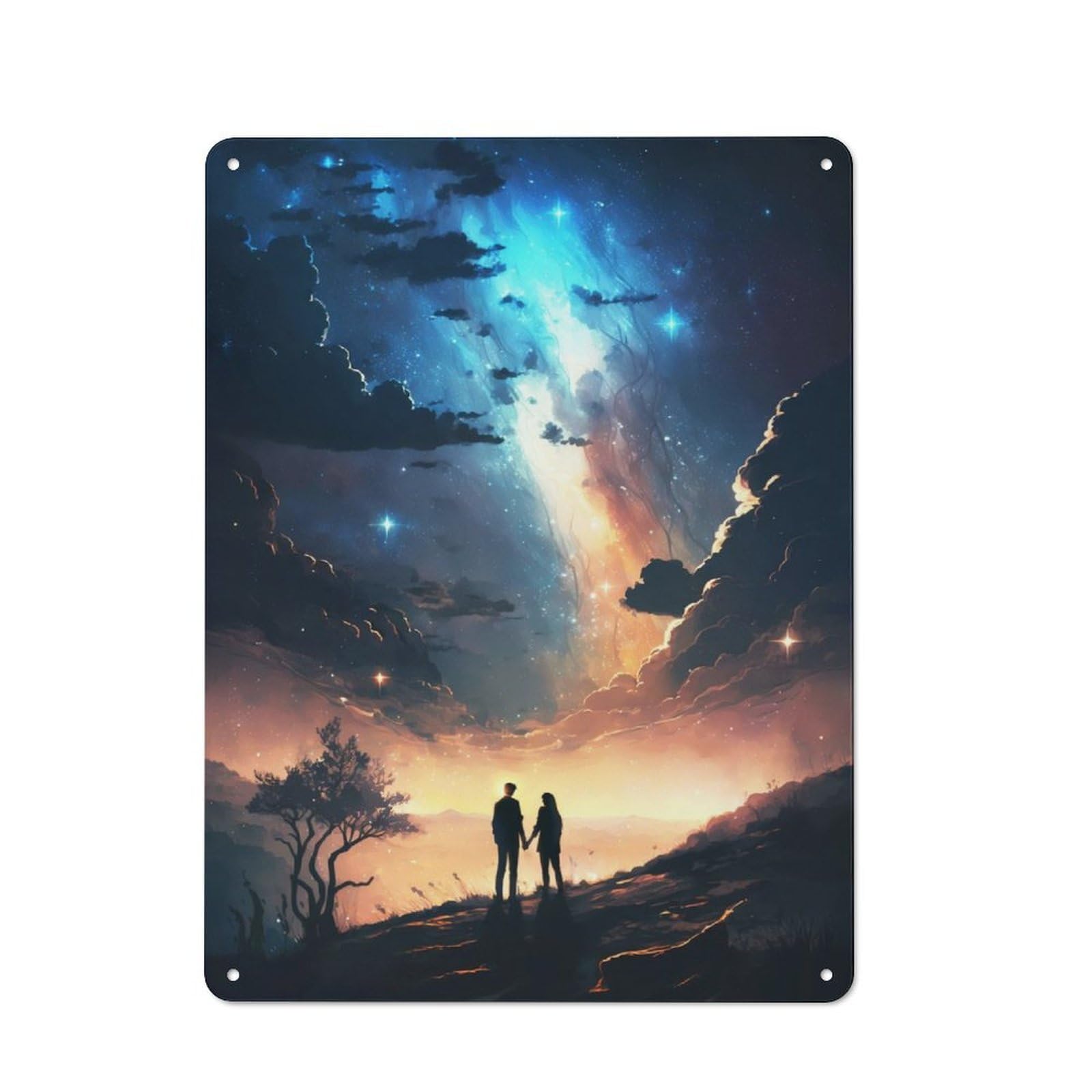 Junmoney Starry Romance Landscape Rustic Tin Sign 40X30cm For Café Or Restaurant, A Decorative Christmas Gift For Hospitality Interior Collectors