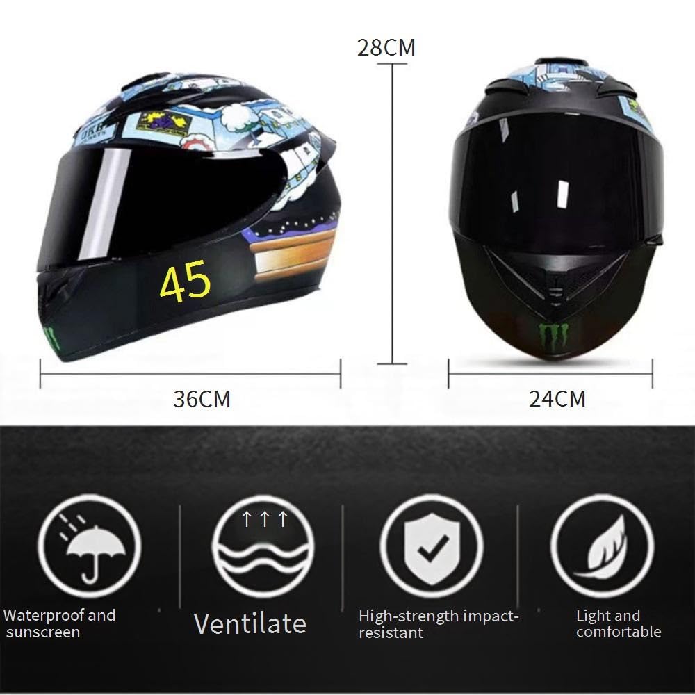 Casco Integral de Motocicleta 2025 con Visera Solar Negra para Adultos, Casco de Moto de Carreras de Calle con Guantes Y MáScara, Aprobado por El Dot