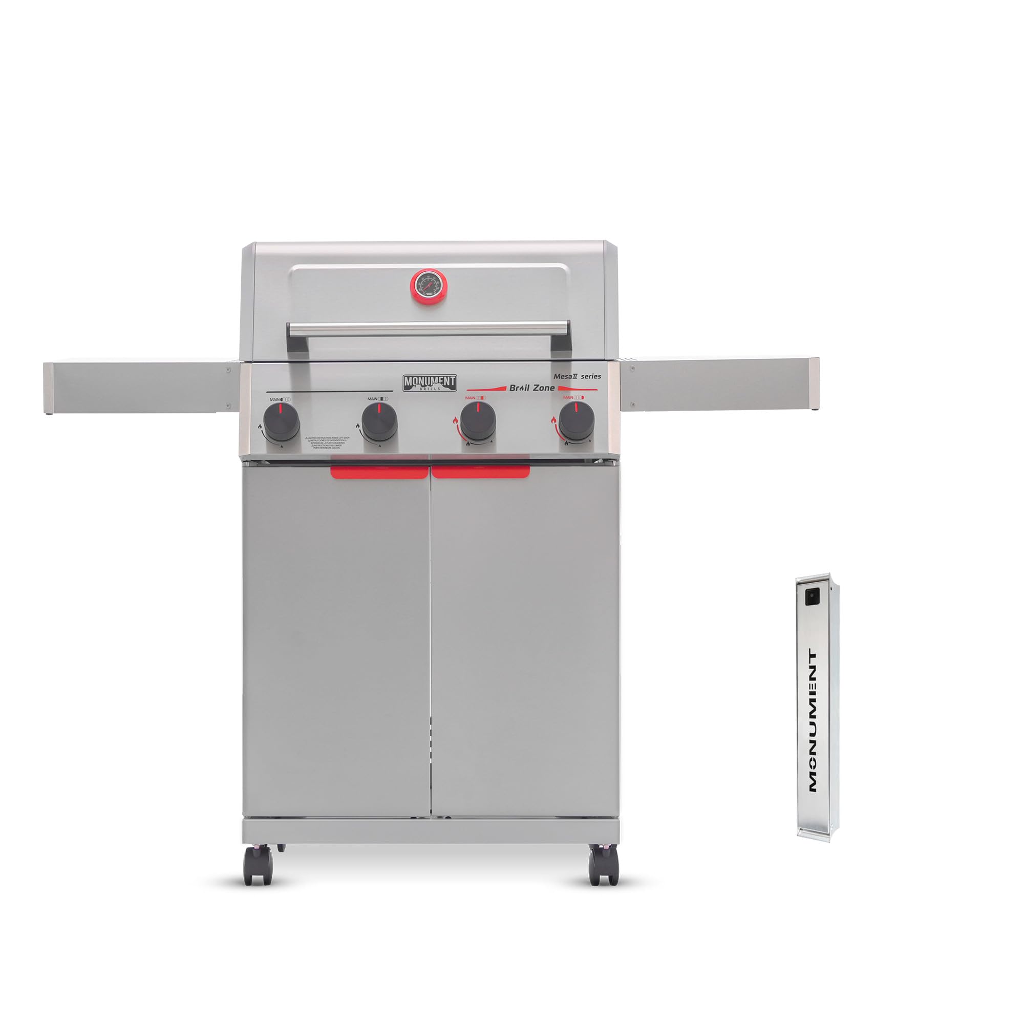 Monument Grills 4 Burner Stainless Steel Propane Gas Grill Mesa 2, 525 sq.in, 37,000 BTU, Broil Zone, Foldable Side Shelves, Built in Thermometer, Fsst Assembly, with Smoker Box