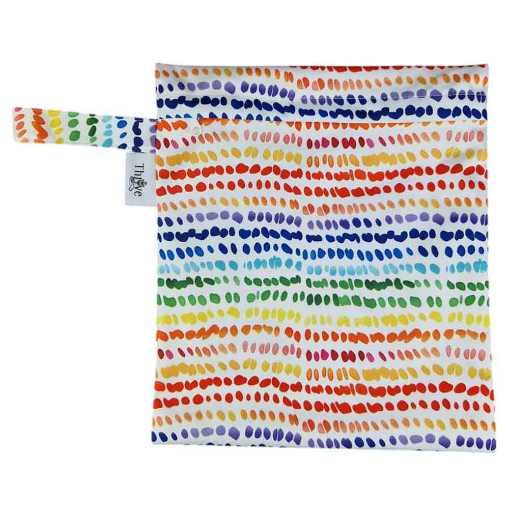The Nappy Lady Thrive Wet Bag, Waterproof Storage for Nappies and Wet Items, Zip Closure, Essential Accessory for Cloth Nappies and eco Friendly households (Rainbow Dots, Small)