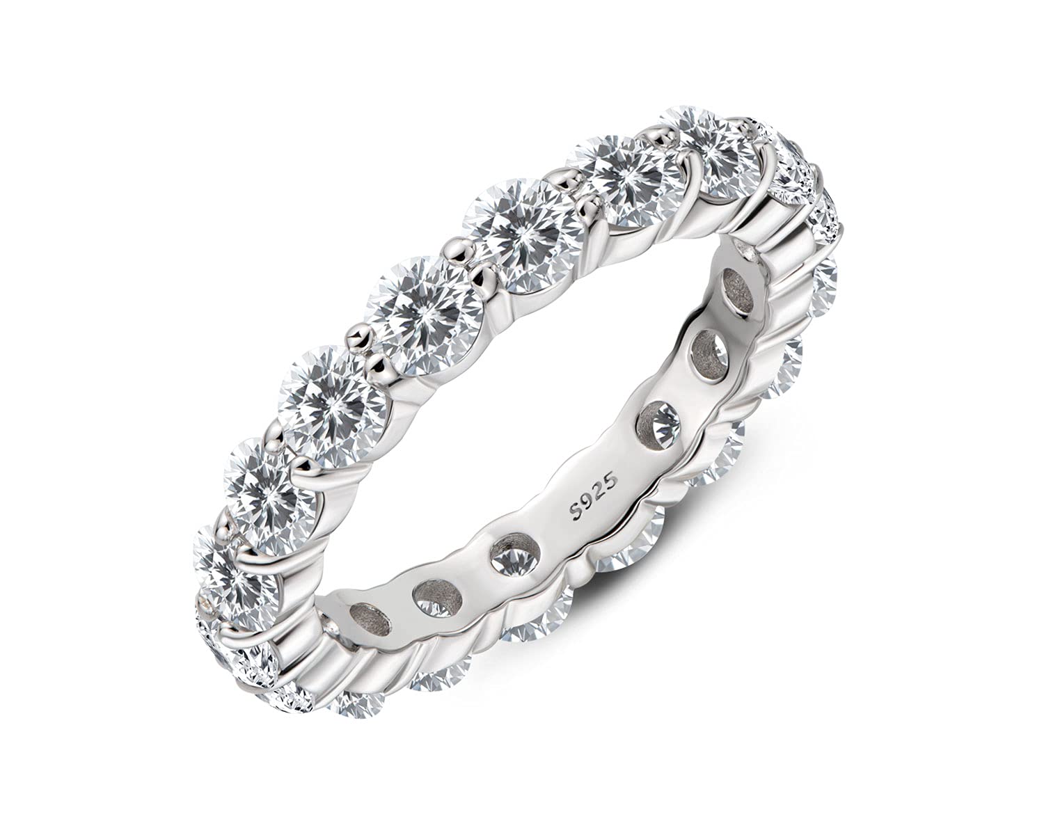 AINUOSHI Eternity Ring, 925 Sterling Silver Ring for Women, Emerald/Oval/Radiant/Round/Cushion Cut Cubic Zirconia CZ Fine Ring, Eternity Engagement Wedding Band Ring, Jewelry Box Packed