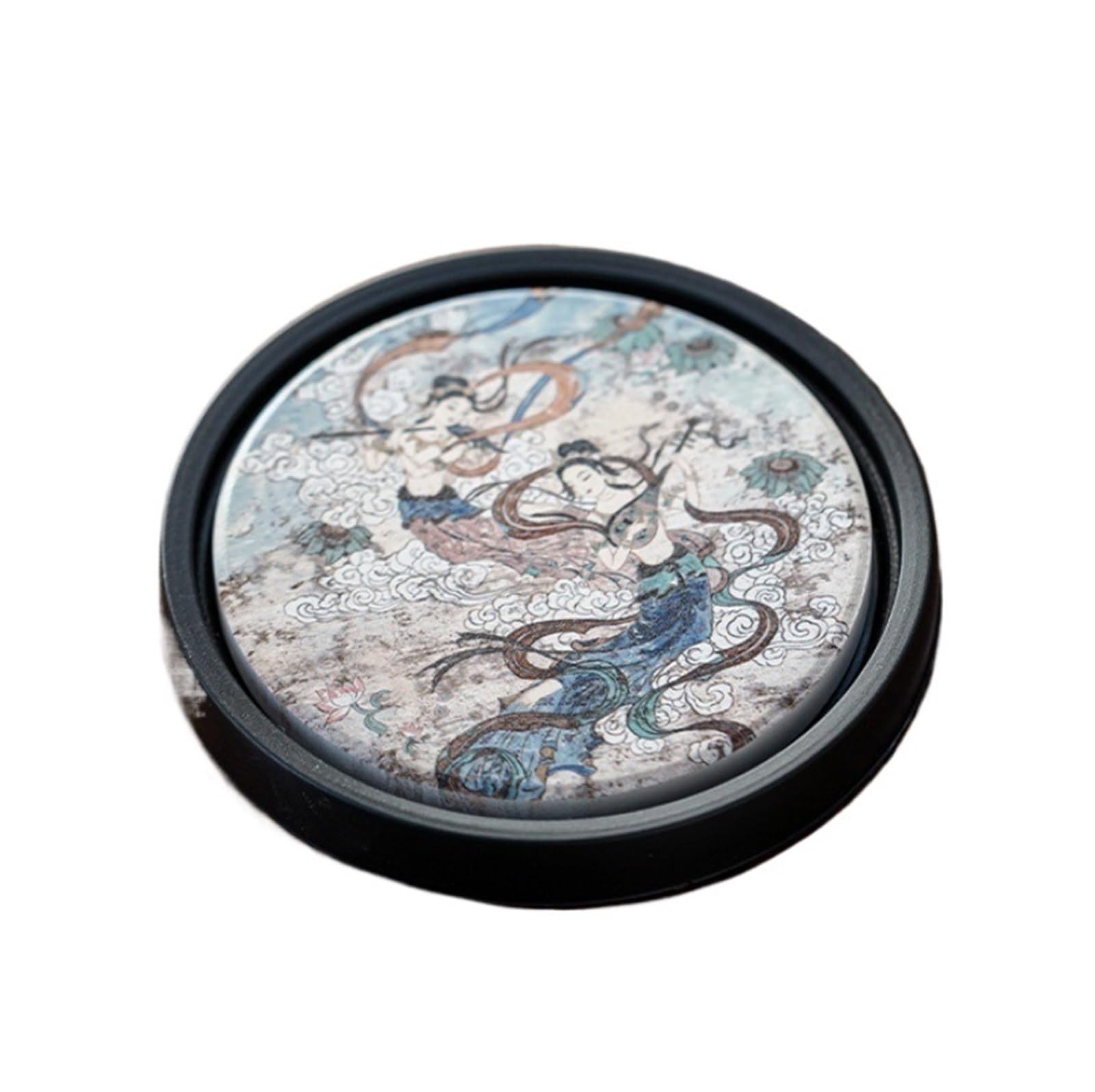 2pcs Vintage Simple Ceramic Round Coasters Heat Insulation Absorbent Anti-scald Coaster Home for kitchen(Color3)
