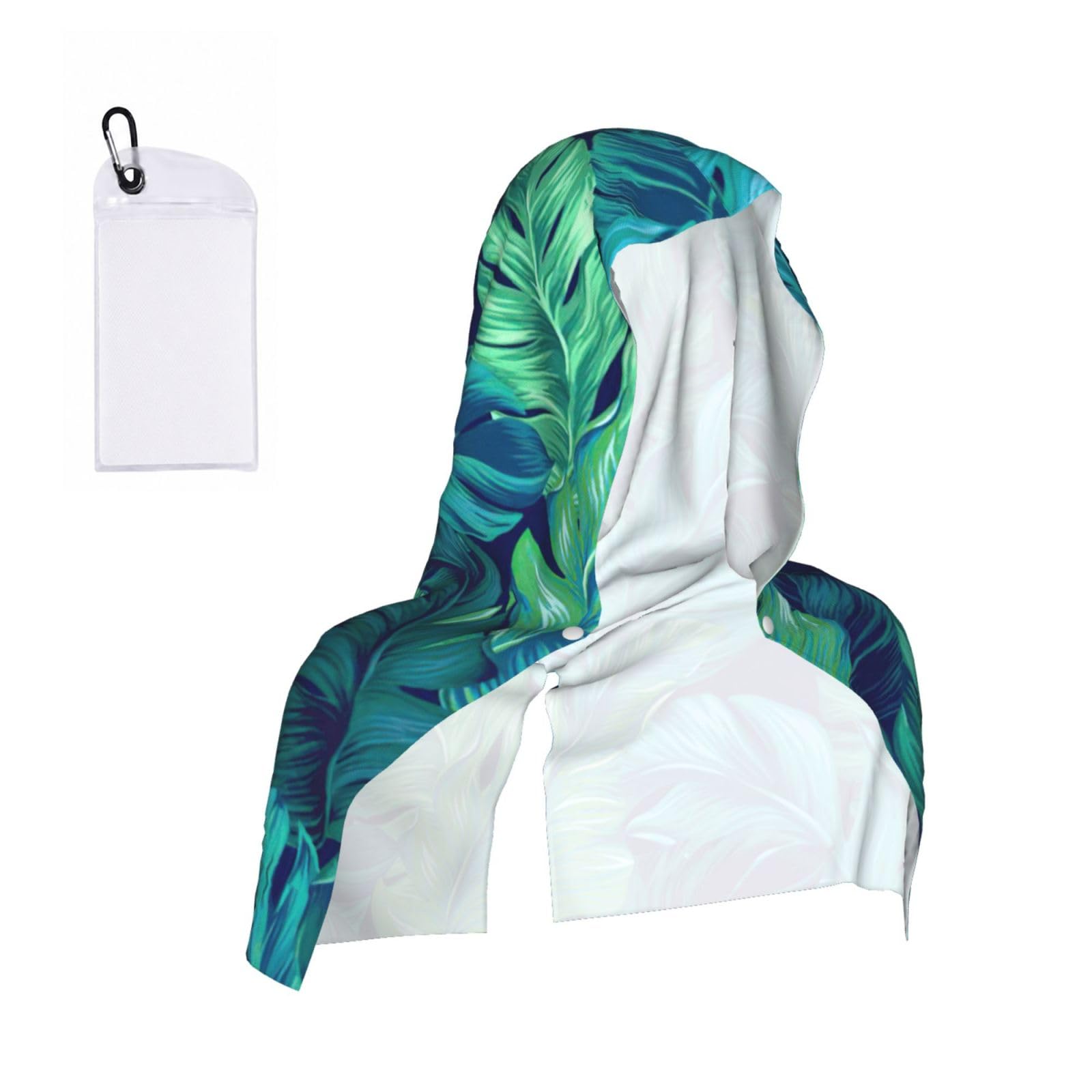DUWAA Tropical Palm Leaves Print Cooling Hooded Sports Towel, 30×60cm Quick Drying Summer Cool Head Wrap For Neck And Face