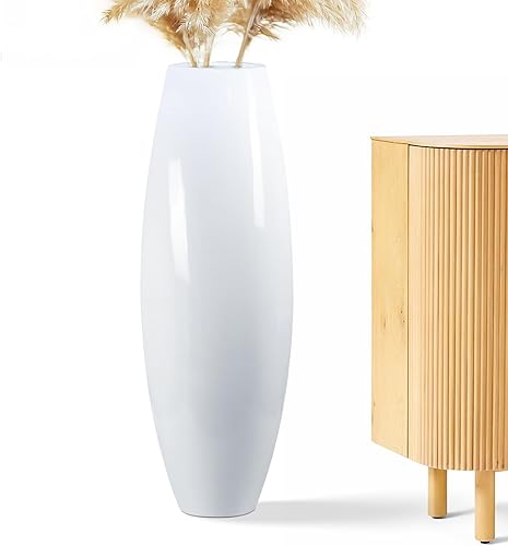 Miniatura 1 de Jarrón alto de piso grande, 35.5 pulgadas (35.4 in, 2.95 pies) de alto, jarrón alto resistente para decoración de sala de estar, blanco resina