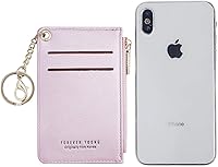 Vista 34 de Carteras pequeñas de cuero delgado para mujeres, tarjetero, cartera, monedero con llavero beige (B-Beige)