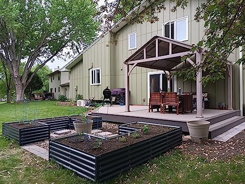 Olle 17" Tall 4 In 1 U Shape Rectangle Shapes L Shape Galvanized Raised Garden Beds Kit Outdoor For Gardening Metal Raised Planter Box For Vegetables Flowers, Midnight Gray #TOP2