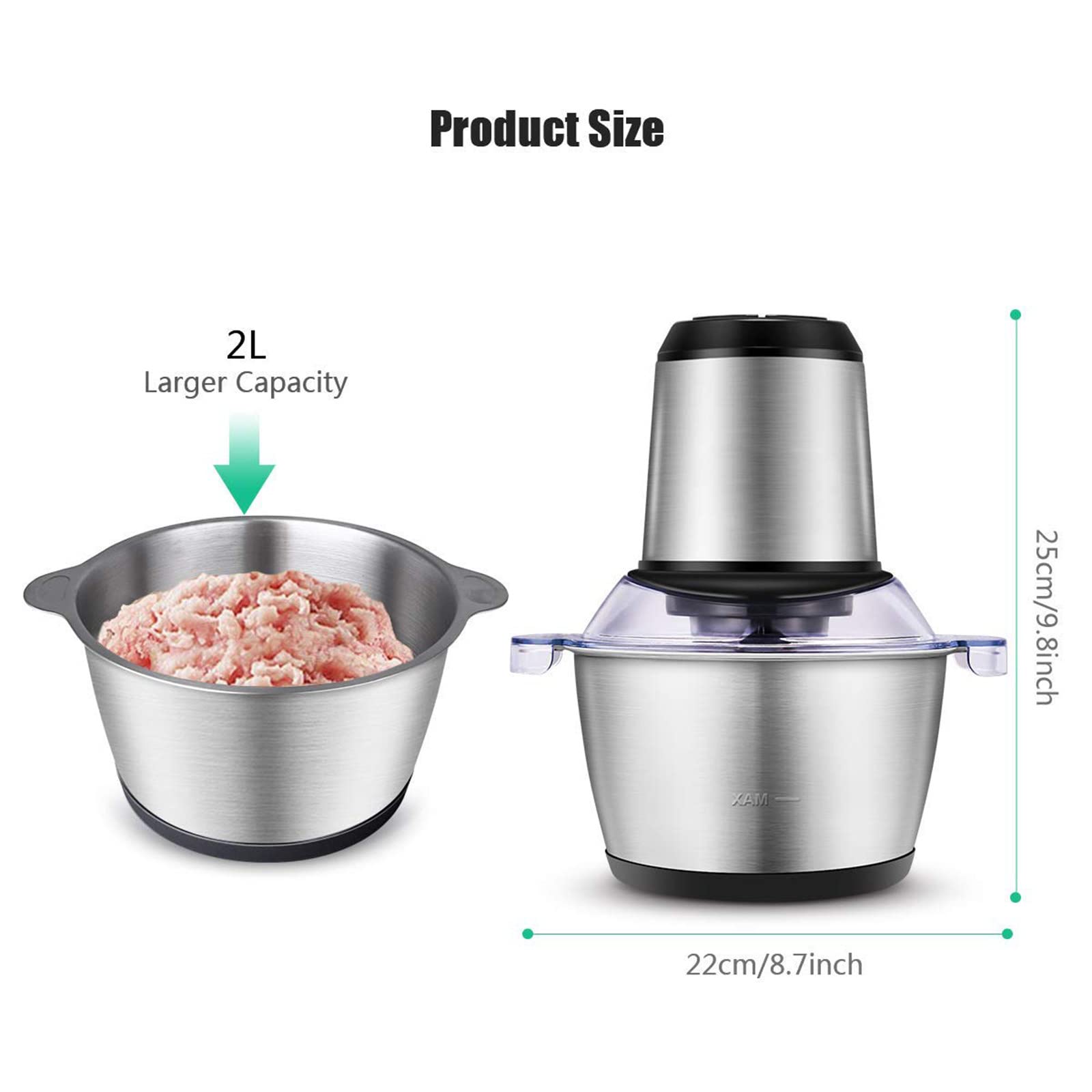 Maszynka do mielenia mięsa elektryczna, robot kuchenny 2L Blender do mięsa ze stali nierdzewnej Rozdrabniacz do mięsa, warzyw, owoców i orzechów