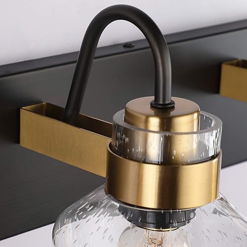 Miniatura 10 de PRESDE Lámparas de tocador de baño negras sobre espejo 3 luces base bronce cepillado baño pared vanidad iluminación