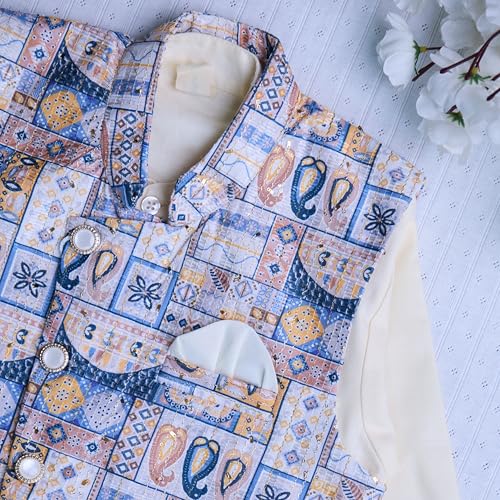 Image of Kidbea Boys Ethnic Kurta Pajama Set with Embroidered Nehru Jacket | Traditional Indian Outfit for Weddings & Festivals | Soft Comfortable Kidswear