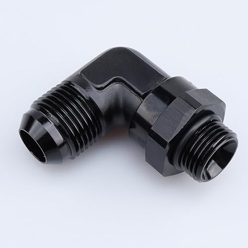 Aluminio negro 90 grados -10 AN macho Flare a -8 AN ORB O Ring Puerto Rosca 34 x 16 Adaptador de montaje giratorio
