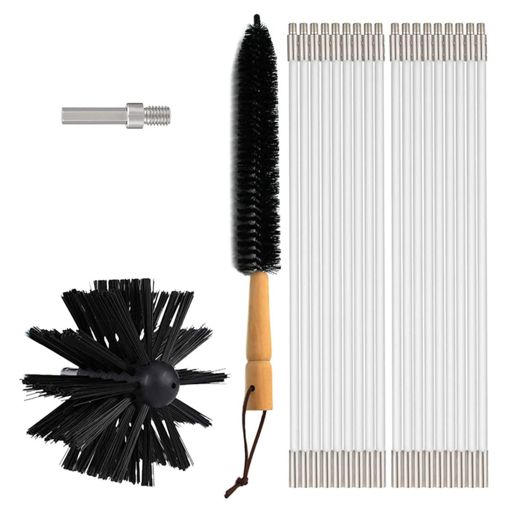 Spazzole per Camini Fumaria, Spazzola per Camino con 9/18 Aste 1/2 Testine 1 Connettore 1 Spazzola Lunga, Kit di Spazzamento per Camino Sfiato Dell'asciugatrice,9 Rods + 1 Brush Head