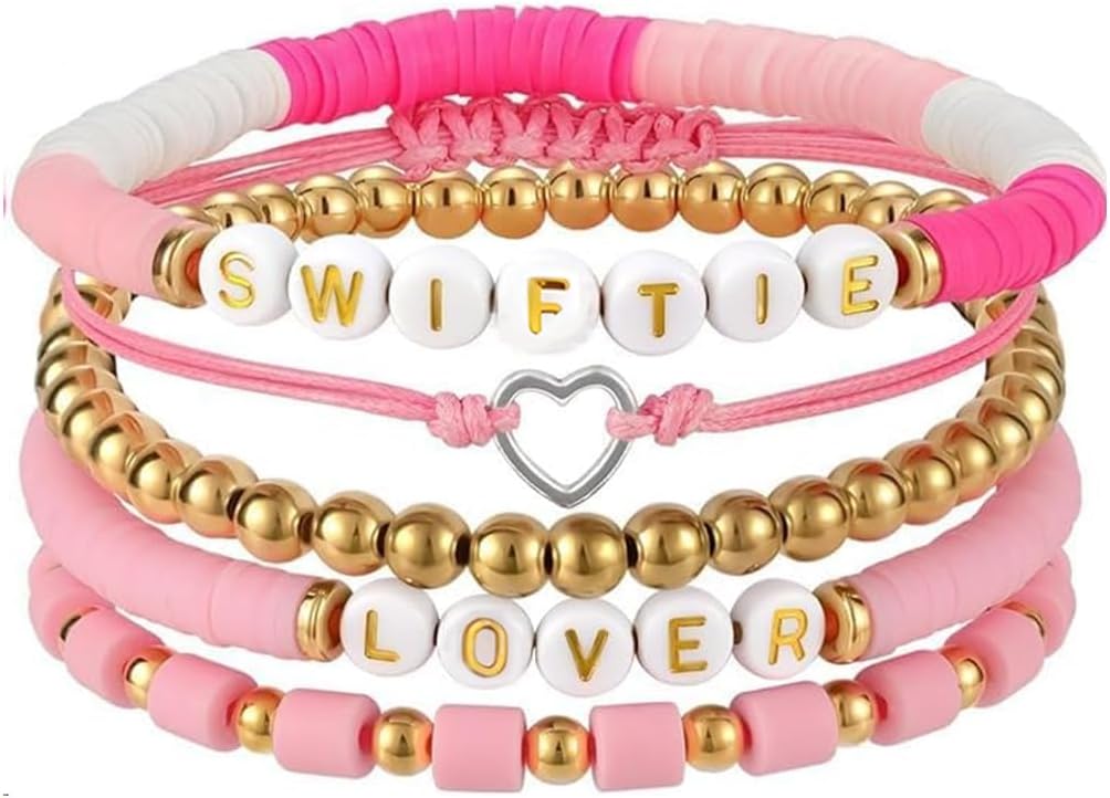 Taylor Bracelet for Woman Layered Clay Beads Bracelets for Women Girls Taylor Sw*ft Merchandise Bracelet Kit Swifties Fans Gift Elastic Stackable Y2K Aesthetic Bracelet