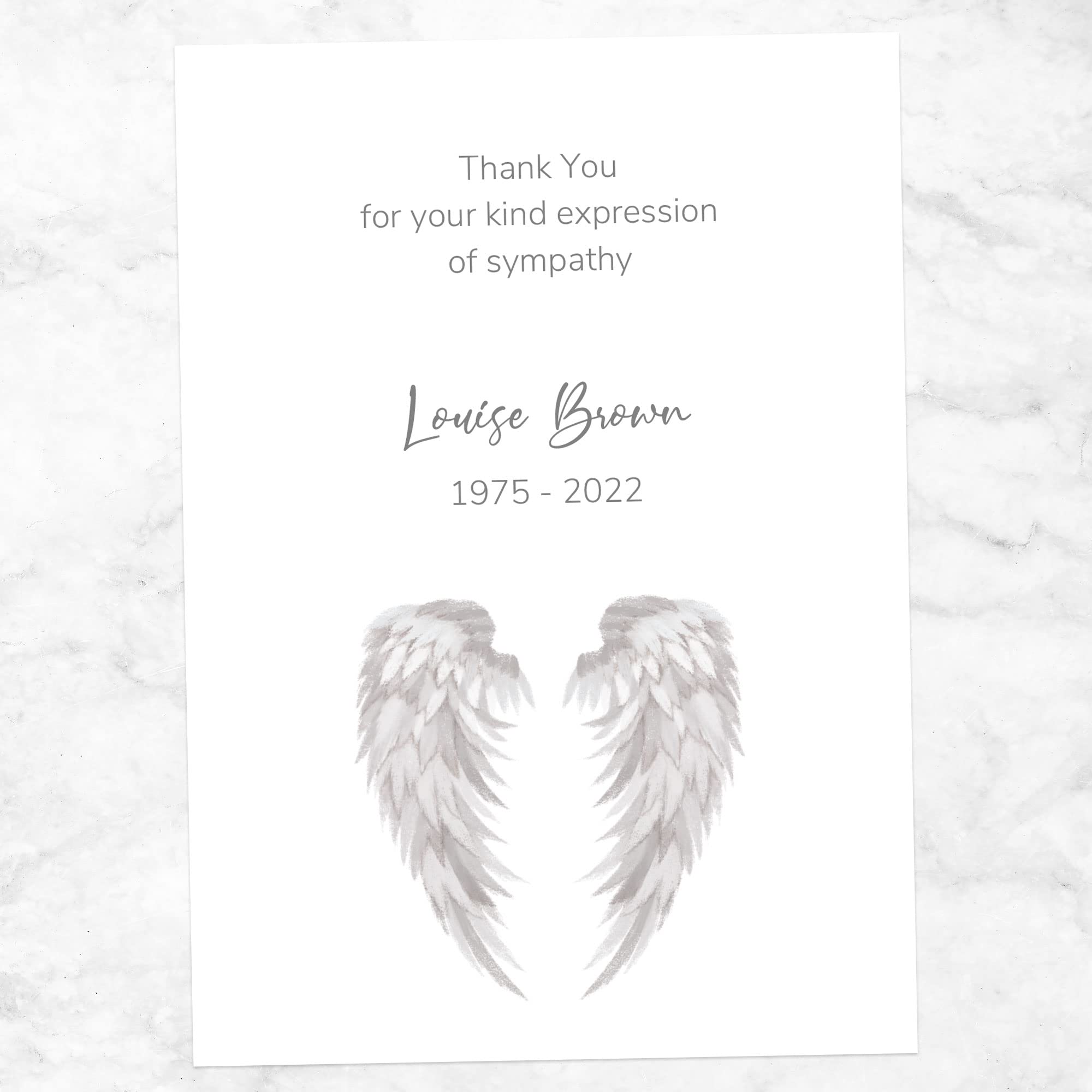 Dotty about Paper Funeral Thank You Cards - Grey Angel Wings - Pack of 10