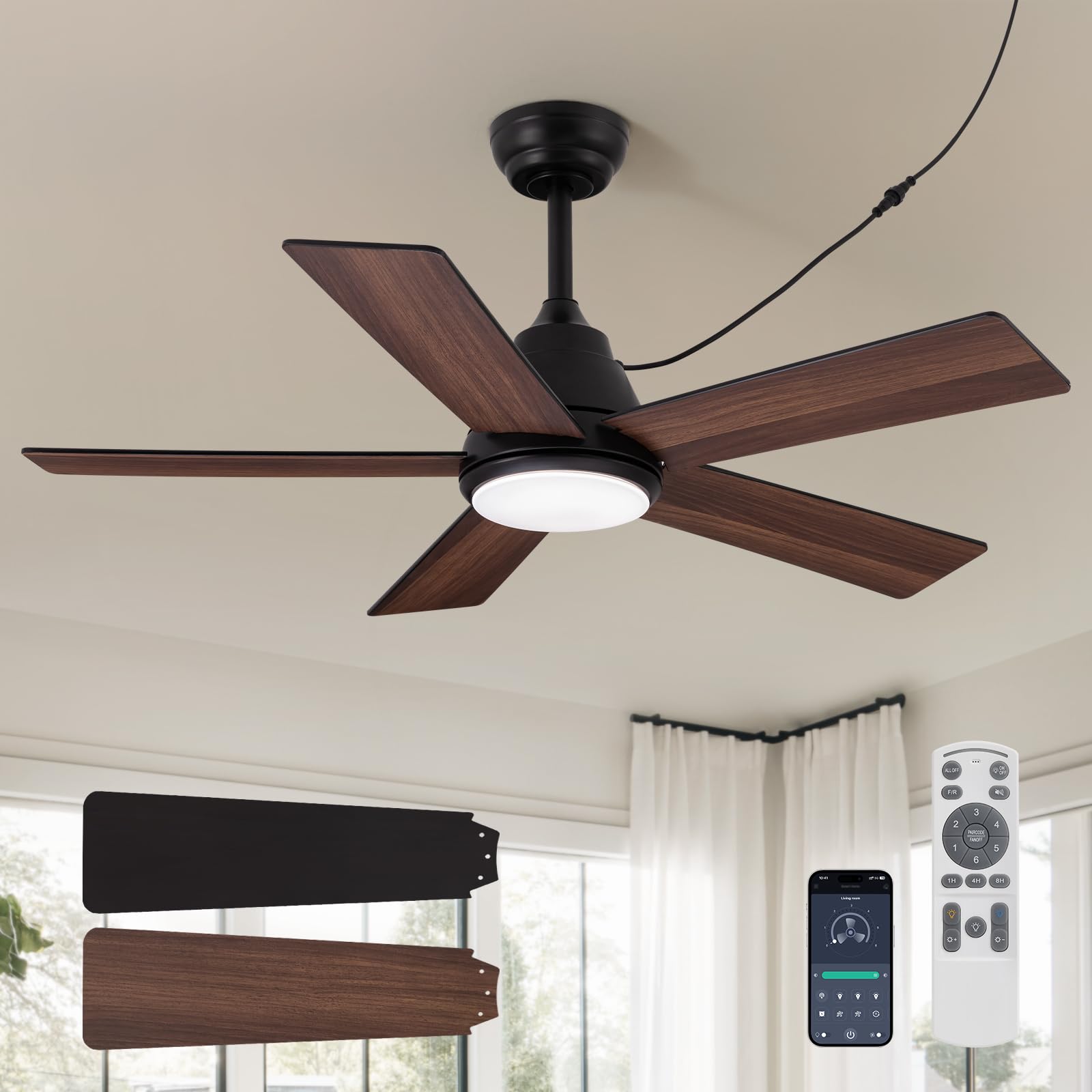 Ventilador de techo impermeable de 42 pulgadas con luz y control remoto para exteriores