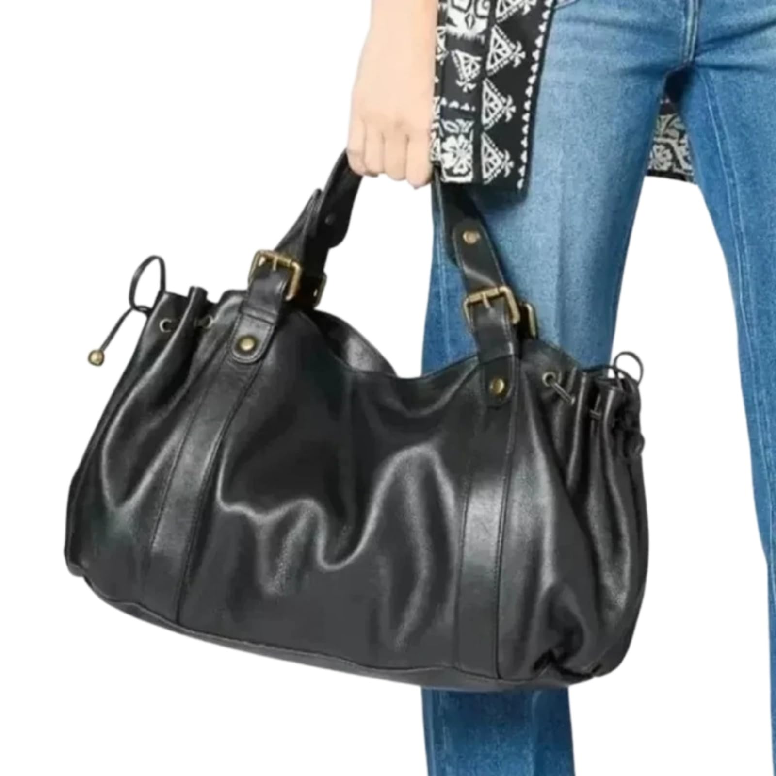 Beauty Case Borsa Hobo in Pelle Vintage Piegata, Grande capacità A Spalla Tote