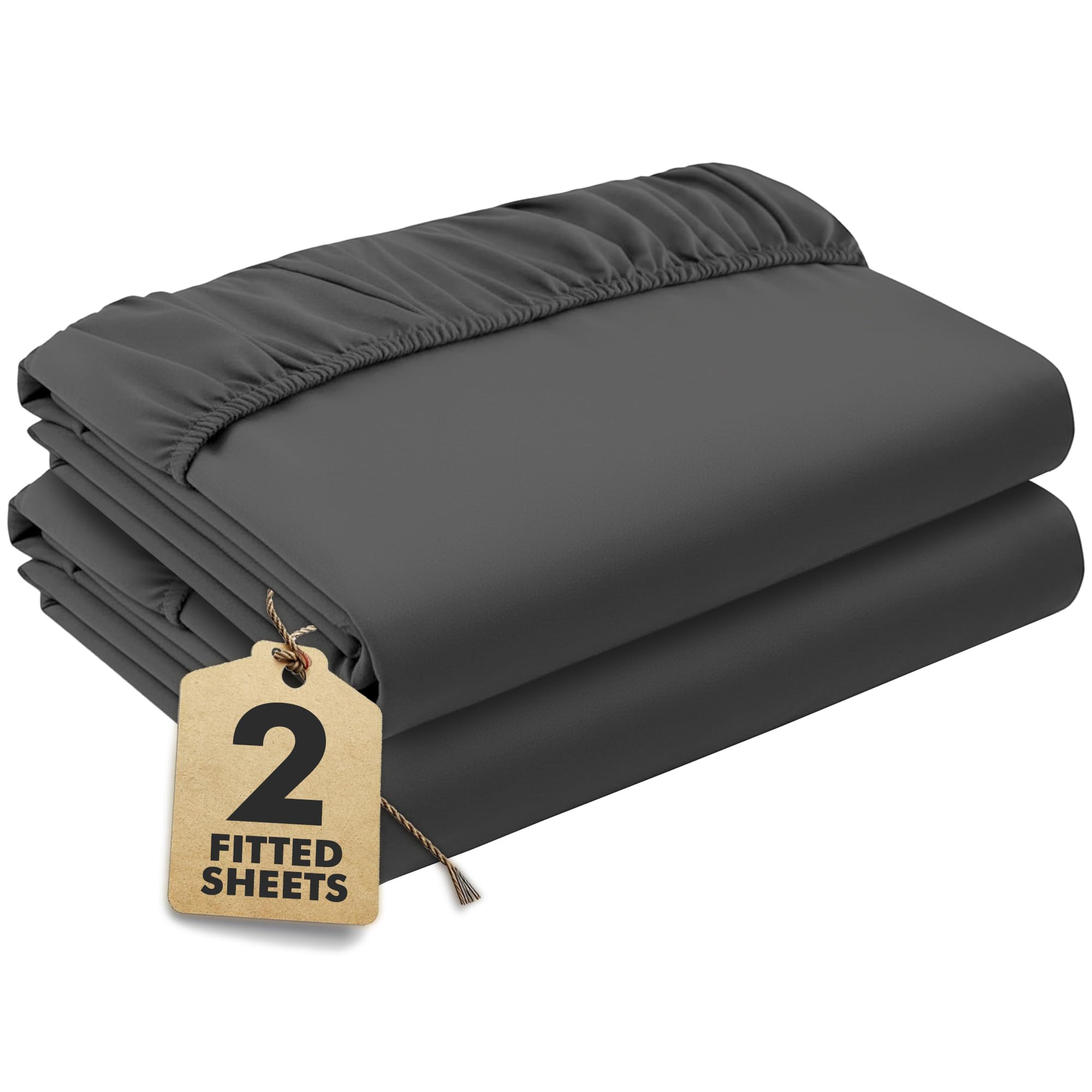 Dark Grey Fitted Sheet Super King Beds (180×200 cm, Deep 35 cm) – Pack of 2 Soft Microfibre Elasticated Cover – Breathable, Durable & Easy Care Bottom Sheet