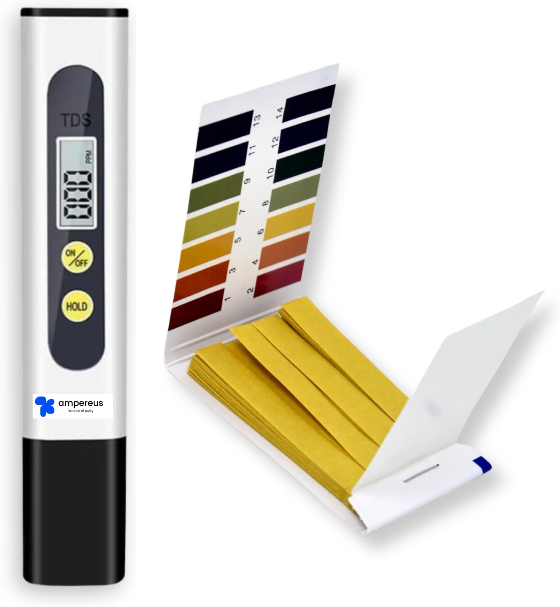 AMPEREUS® Digital TDS Meter & pH Testing Strip for Home | Total Dissolved Solid Meter, Water Purity Tester, pH Paper, Litmus Paper for pH Testing, Water Quality Tester