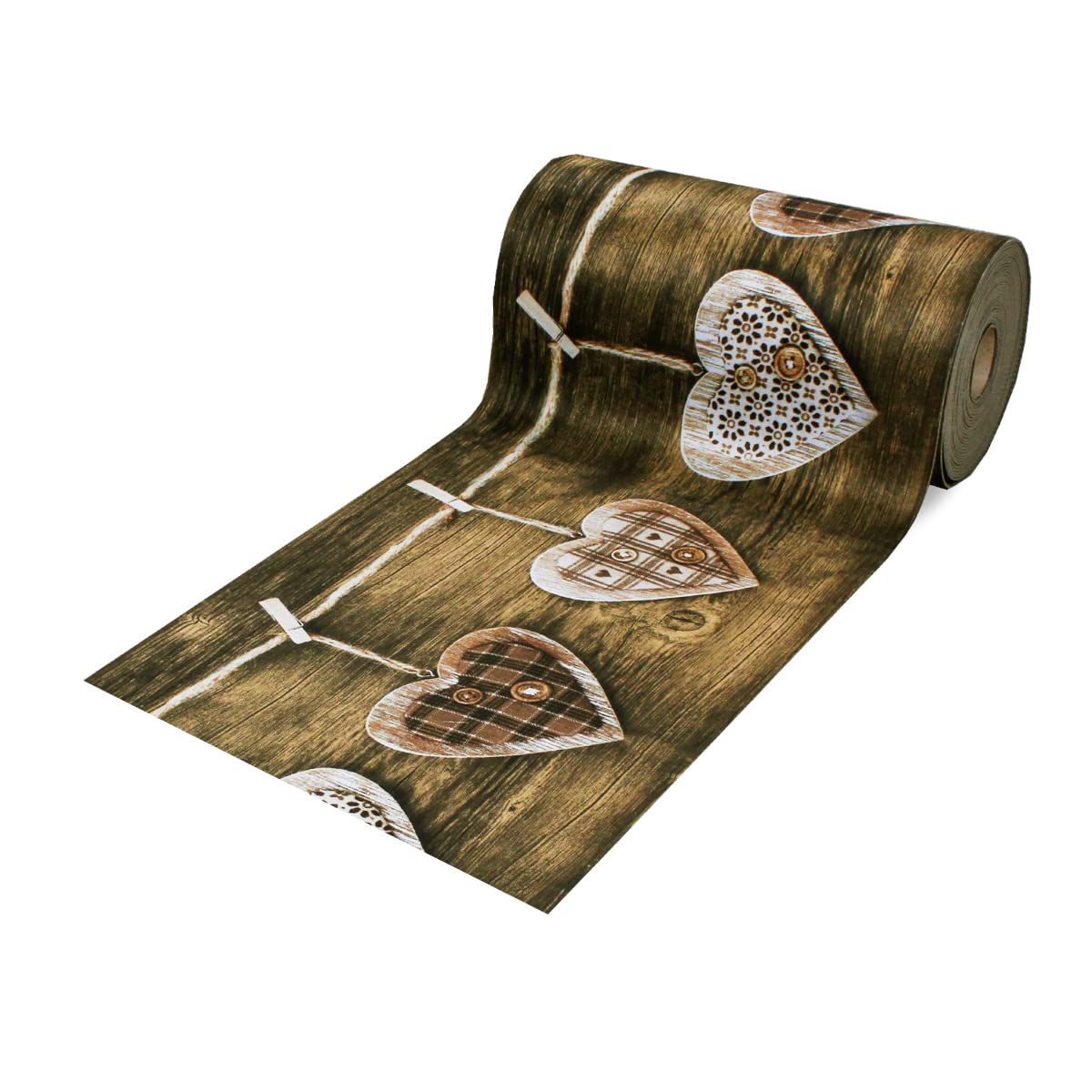 Tapis de cuisine avec impression numérique, fond antidérapant caoutchouté en PVC (cœurs Shabby, 350 x 50 cm)