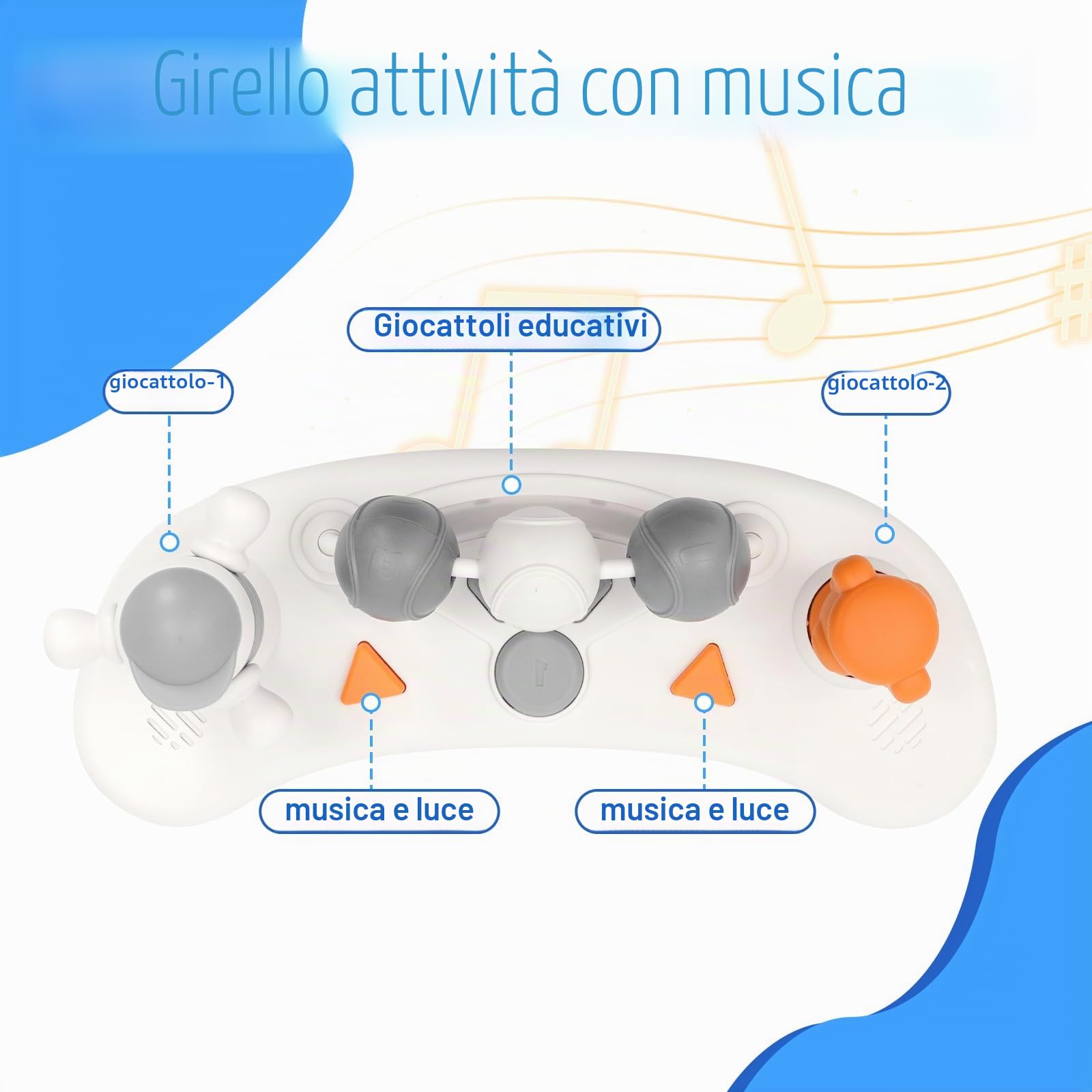 3 in 1 Girello Neonato, Baby Walker per Bambini con ruote, luce, musica, centro giochi, Altezza Regolabili, Carrellino per Bimbi 6-18 Mesi (Grigio)