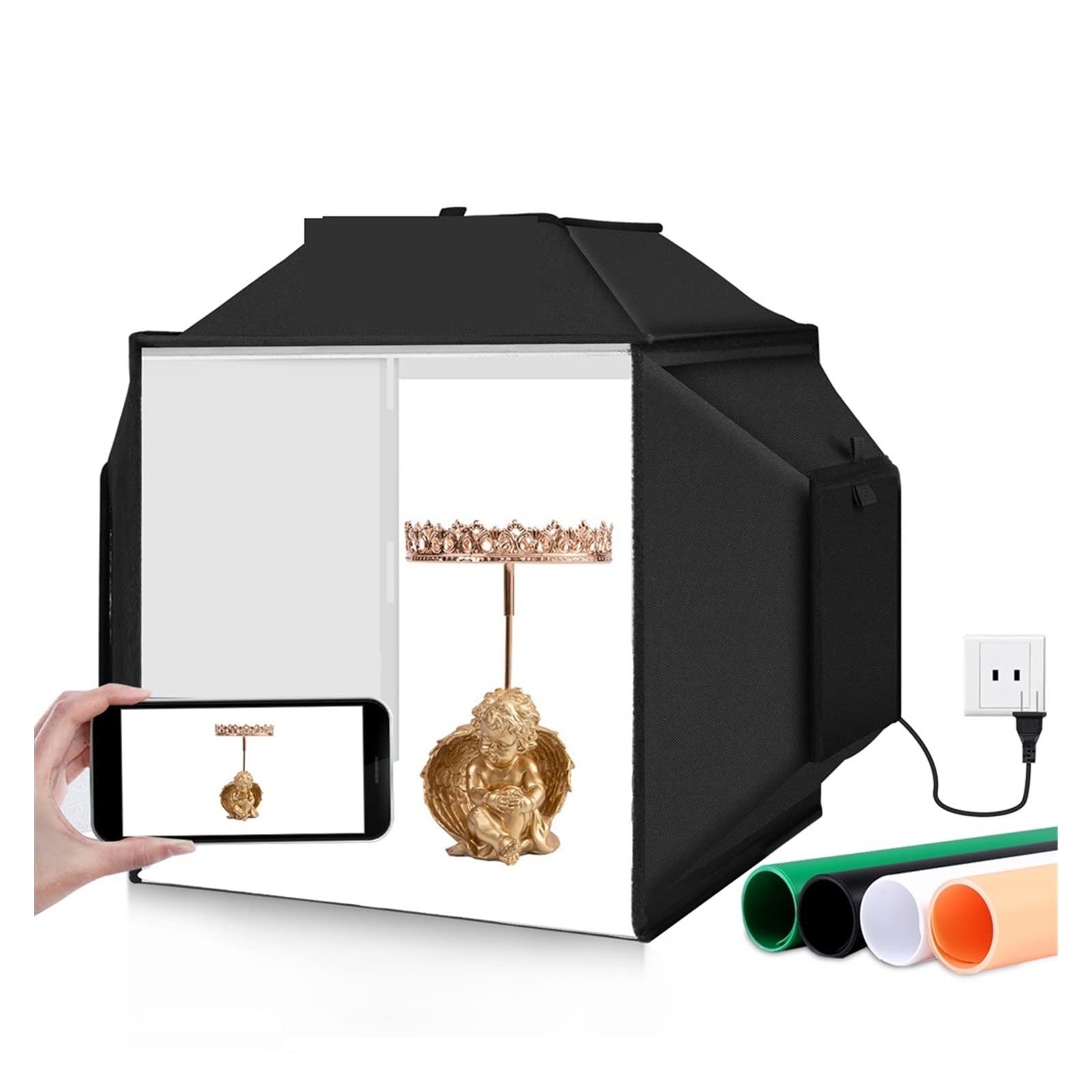 40 centimetri Pieghevole 72W 5500K Studio Shooting Tenda Soft Box Fotografia Kit di Illuminazione Con 4 Colori Fondali LED Photo LightBox