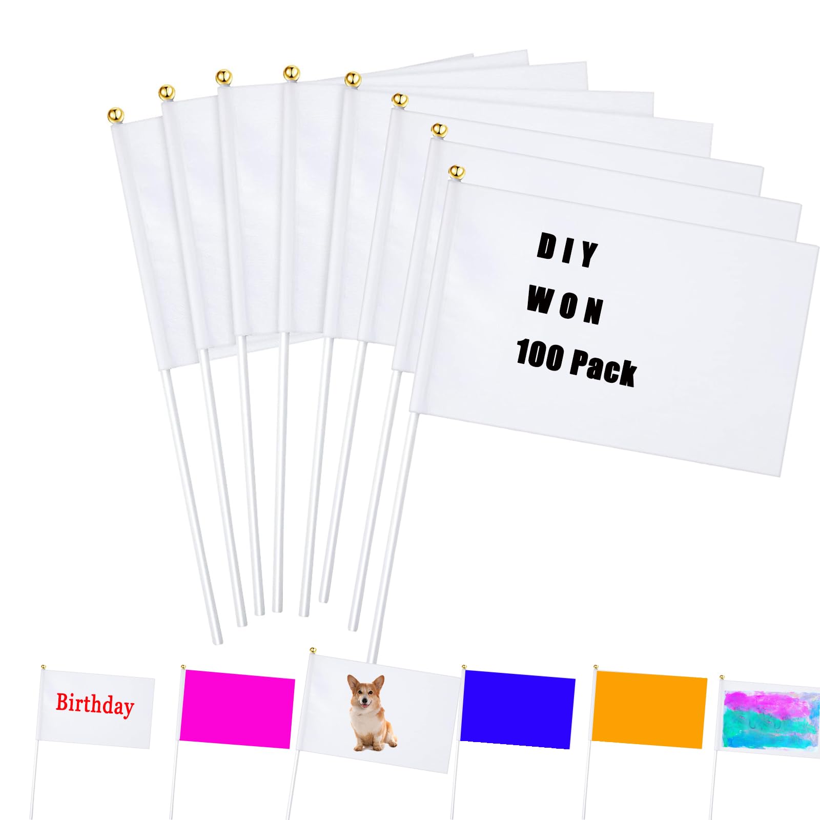 Photo 1 of 100pcs White Flag Blank Flags Small Mini Plain White 8.3 * 5.5in Marking DIY Flags On Stick,for Party Decorations for Parades,Grand Yard,Birthday,Dog Training Party Events (100)