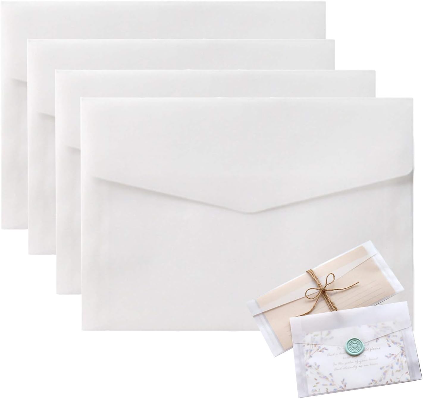 White Translucent Paper Envelopes for Invitations, 50 Pack 4.9x6.89 Inch With Window - Wedding, Party, Birthday, Postcard Greeting Cards