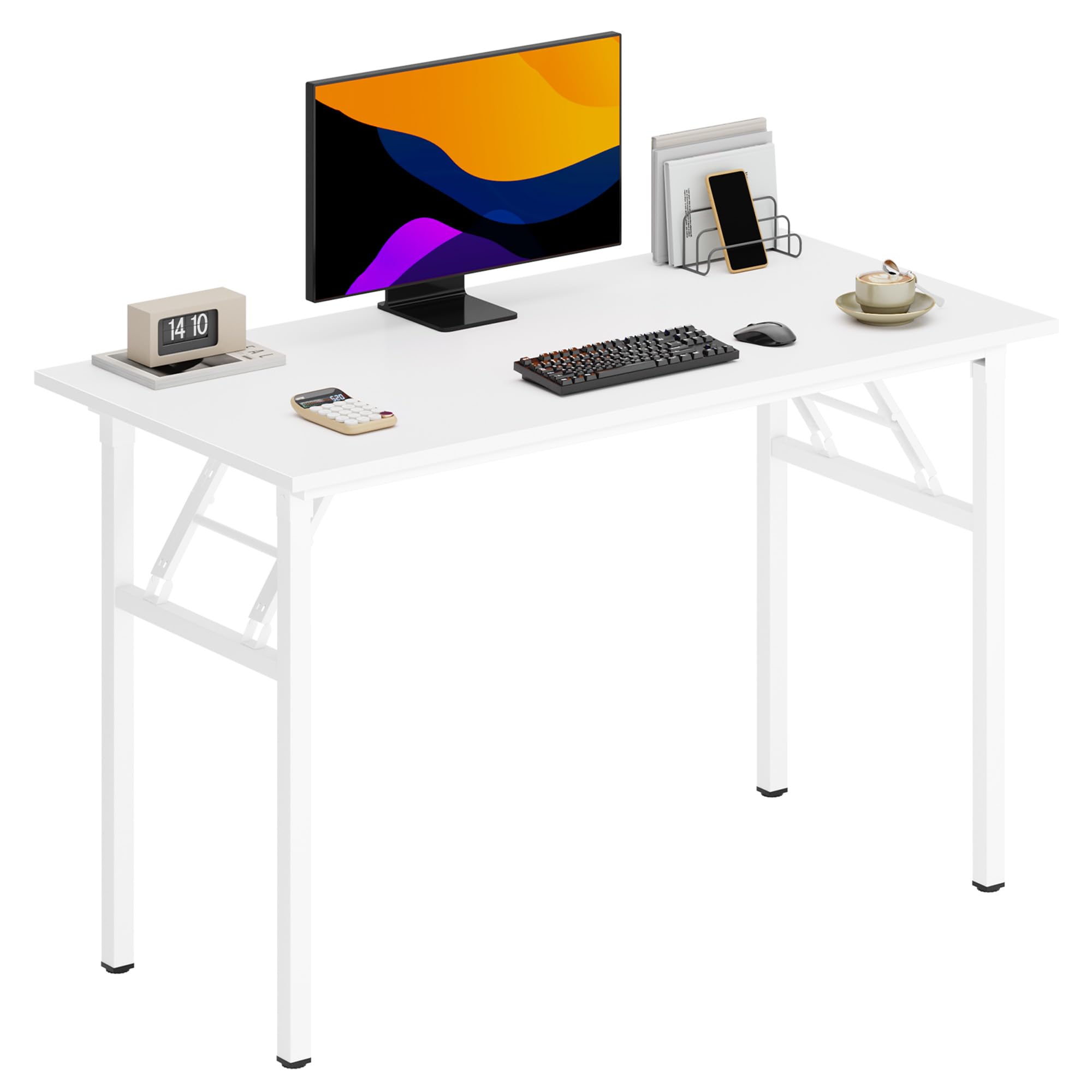 SDHYL Scrivania Pieghevole per Computer 100 x 60 cm Tavolo da Lavoro Pieghevole per Computer Tavolo da Conferenza per l'ufficio Domestico Bianco