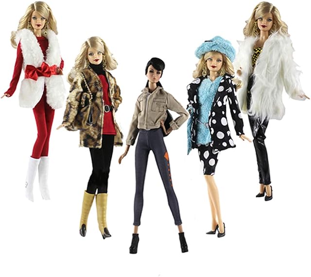 Lance Home Doll Clothes, 5 Sets Fashion Outfits Autumn Plush Dresses Fall Winter clothes Pants Shoes Bag Hat For 29cm Doll Accessories Baby