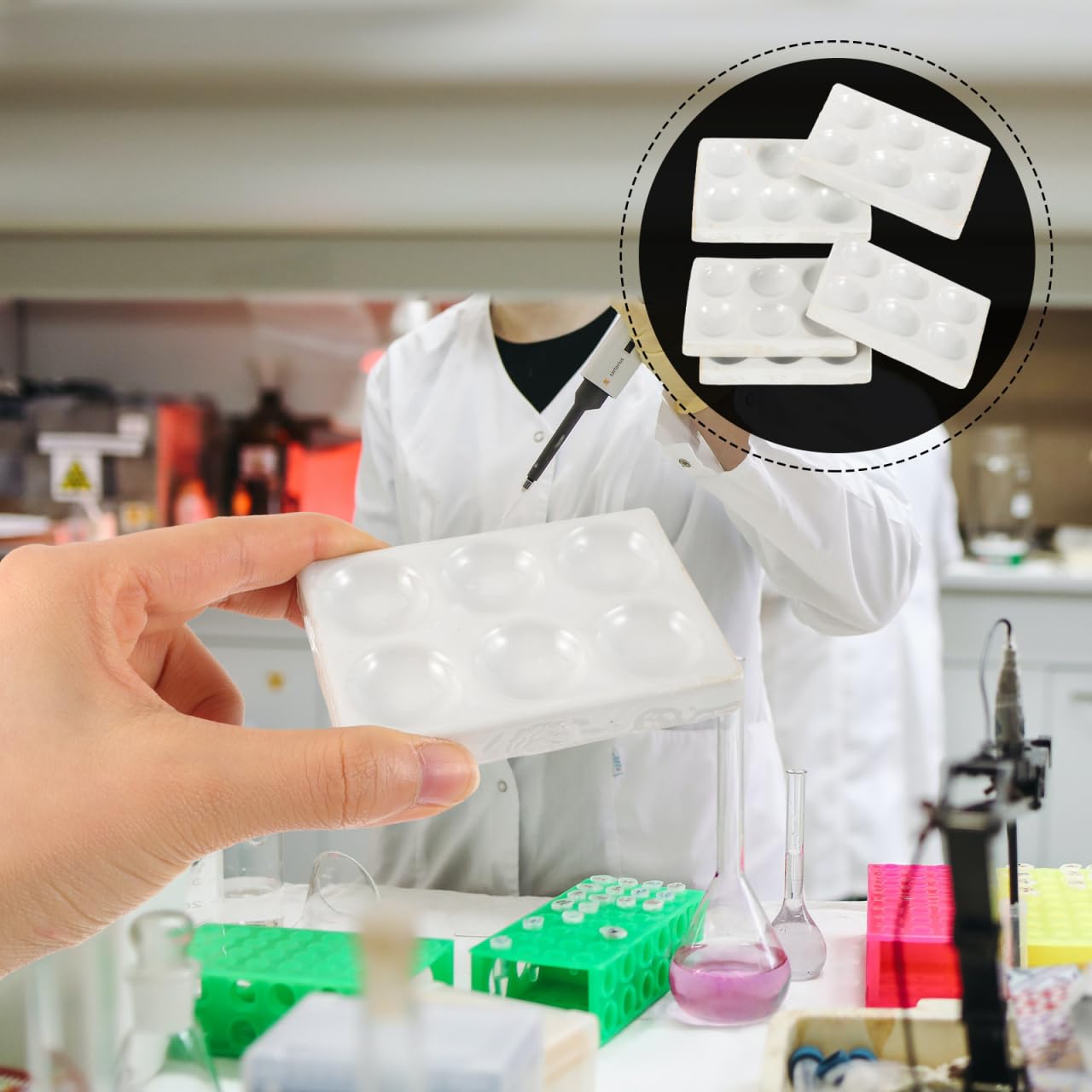 SOIMISS 5 StüCk Porzellan Reaktionsplatte Keramik Spotplatte FüR Chemische Tests Laborversuche Mit 6 LöChern Kompakte Keramikplatte FüR Wissenschaftliche Experimente