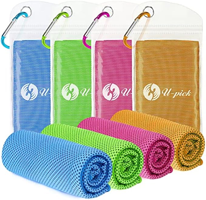 U-pick 4 Packs Cooling Towels (40"x 12"), Microfiber Ice Towel, Instant Cool Neck Rags, Soft Breathable Chilly Towel for Yoga, Gym, Workout, Camp, Fitness, Beach, Travel & More Activities