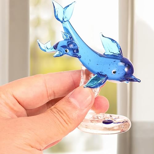 Miniatura 5 de NOLITOY Figura de delfín de cristal, escultura animal de mar, estatua de pisapapeles azul para decoración de escritorio de oficina en casa