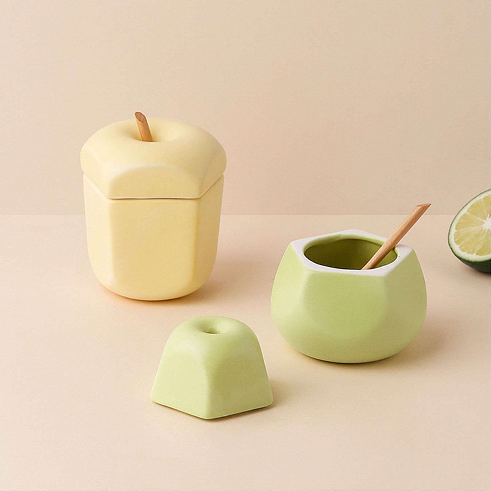Sucreier Céramique Porcelaine Forme Fruit Avec Couvercle - Bol à Sel, Poivre Ou Épices - Style Citron Élégant 0,3 L