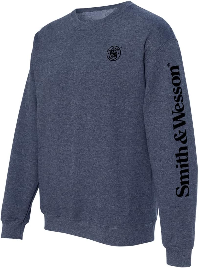 Smith & Wesson Officially Licensed: Men's 100% Cotton Crewneck Pullover Sweatshirt, Long Sleeve with Chest and Arm Logo