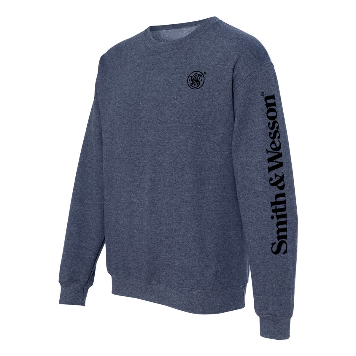 Smith & Wesson Officially Licensed: Men's 100% Cotton Crewneck Pullover Sweatshirt, Long Sleeve with Chest and Arm Logo