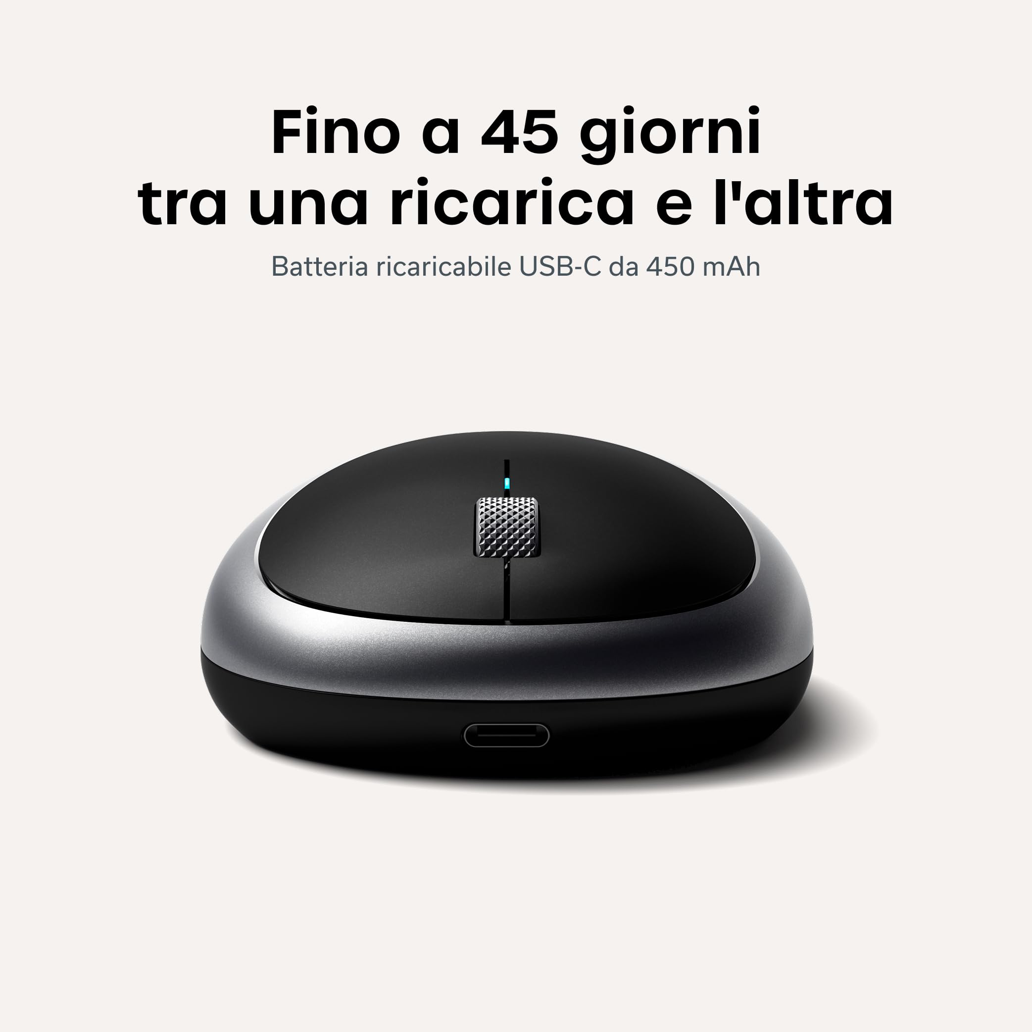 Satechi Mouse Wireless M1 in Alluminio, Ricaricabile USB C, 1200 DPI, Elegante Mouse Bluetooth Compatto per MacBook Air/Pro/Neo, Laptop, PC, iPad – Grigio Siderale
