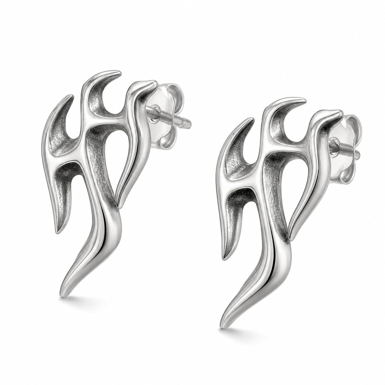 Stainless Steel Tribal Flame Stud Earrings for Men & Unisex, Anti-Tarnish Hypoallergenic Liquid Metal Abstract Earrings, Y2K Grunge Punk Piercing Jewelry (1 Pair)-image-39