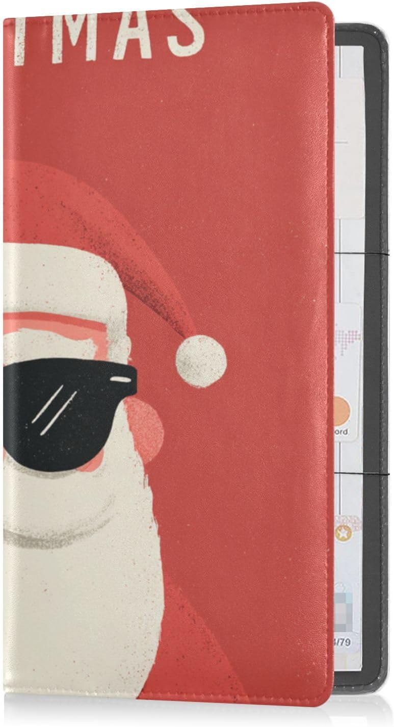 GuoChe Premium Leather Auto Registration Insurance & ID Card Holder Men Women Document Wallet for Essential Document, Driver License, Cards Classic Cool Santa image 2