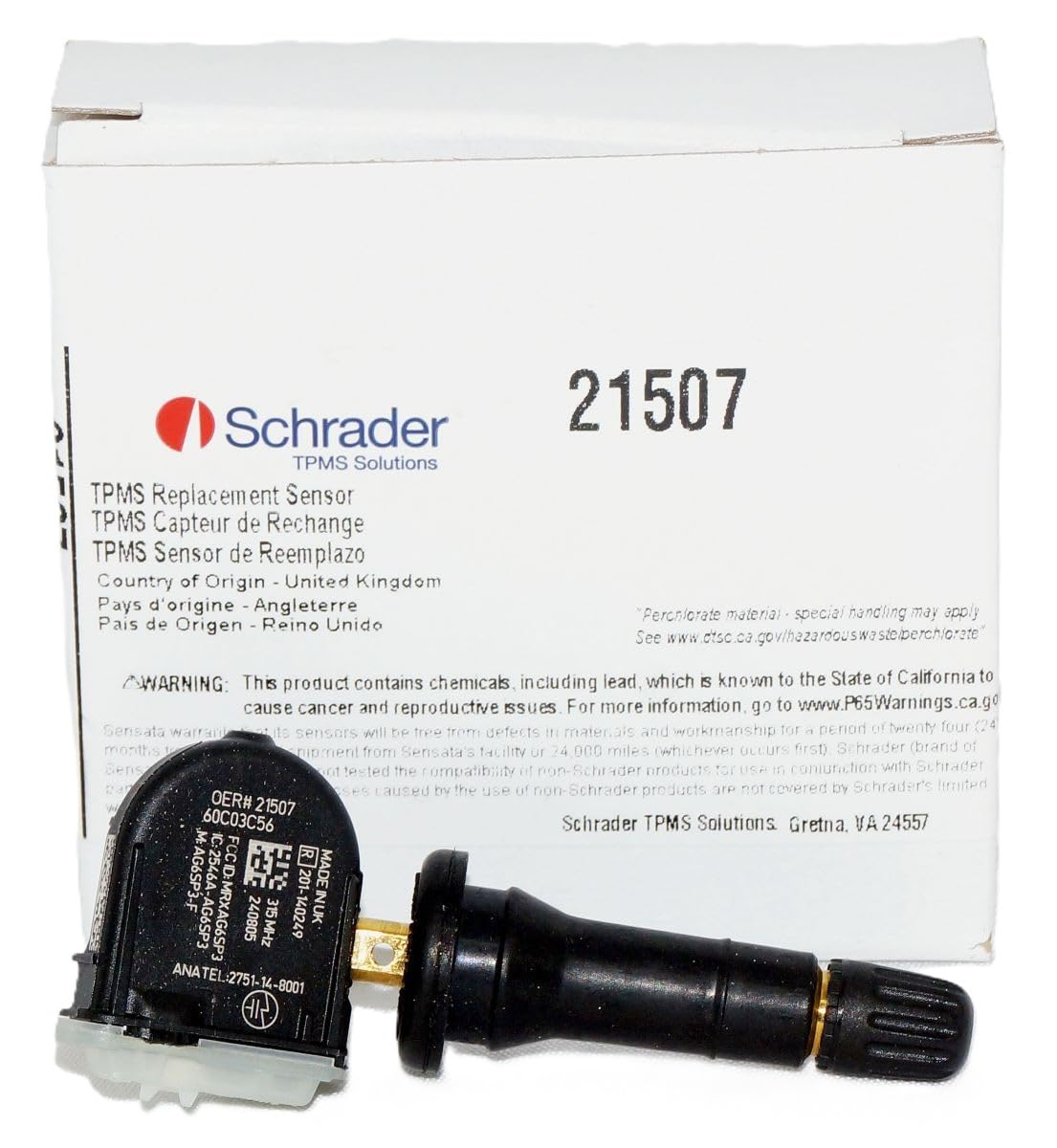 SCHRADER 21507 Sensor de sistema de monitoreo de presión de neumáticos (TPMS) de repuesto OE, GMC, Chevrolet, Buick, 13586335, 15254101, 15922396, 20923680 (sustituye a 20153) (paquete de 1)