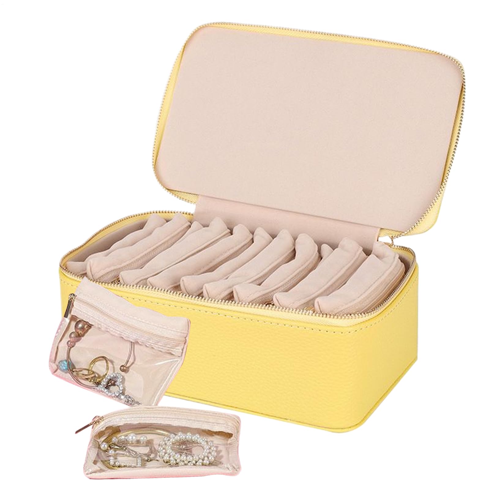 Organizador de joyas de tamaño compacto con compartimentos para collares y anillos de viaje